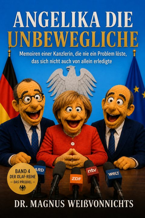 Buchcover: Angelika die Unbewegliche – Memoiren einer Kanzlerin, die nie ein Problem löste, das sich nicht auch von allein erledigte